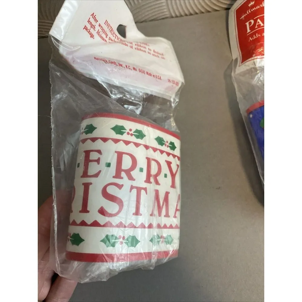 Vintage Christmas Hallmark Paper Ribbon Red White 5yds.‎ Lot of 2. Some Missing
